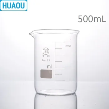 HUAOU 500mL Stikla Vārglāzē ar Zemu Veidā Borsilikāta 3.3 Stikla ar Gradāciju un padeves krāna Mērīšanas Kauss Ķīmijas Laboratorijas Iekārtas