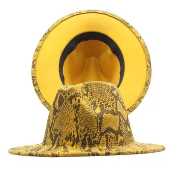 Ir 2021. Jauno Dzelteno Apakšā Raibs Vilnas Filcs, Džeza Fedora Cepures Drukāšanas Vīrieši Sievietes Platām Malām Britu Baznīcas Cepure Panama Trilby Klp