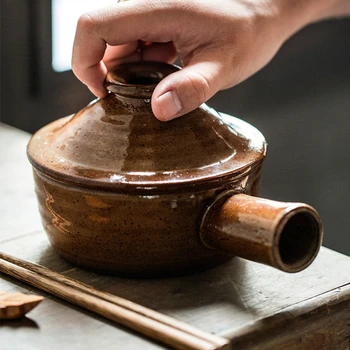 Kastrolis sautējums katlā, rupju keramikas mikroviļņu nelielu pot sadzīves claypot rīsu putra augstas temperatūras zupas katls ar vāku