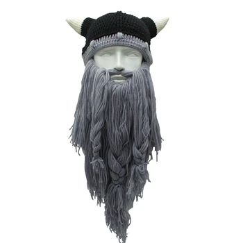 Smieklīgi Vīrieši Vikingi Beanies Adīt Cepures Bārdu Vērša Ragu Roku Adītas Ziemas Cepures Sievietēm, Siltas Cepures Dāvanu Puse Maska Cosplay Klp